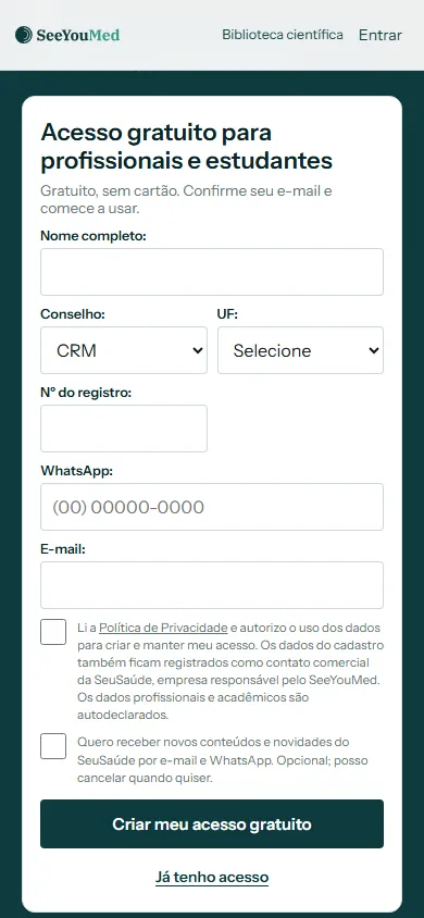 Cadastro do SeeYouMed no celular